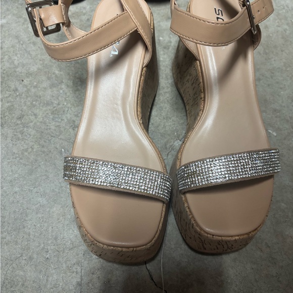 Soda Tan Wedges with Silver Rhinestone Strap - Picture 1 of 2